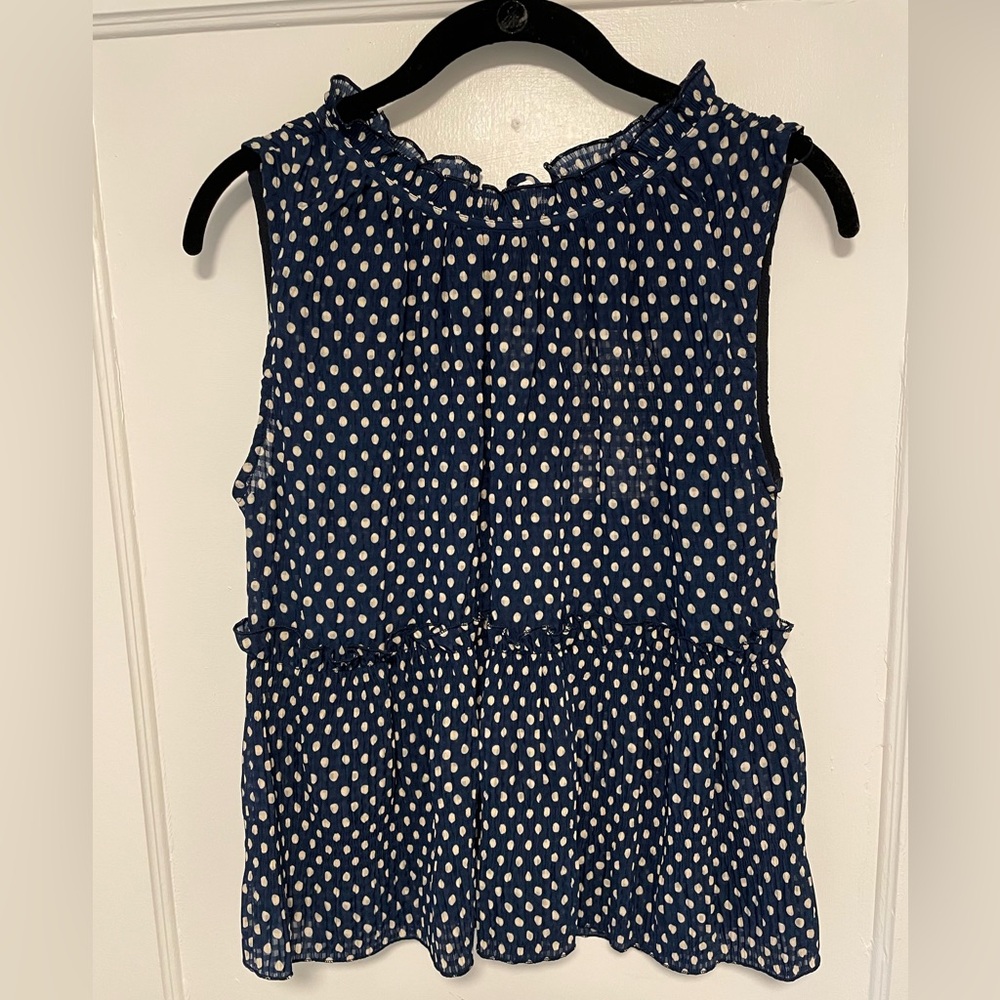 NWT Zara Navy Blue and White Polka Dot Top